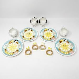 Vintage Mercuries 1994 Barnyard Farm Hand Painted Ceramic Mini Dish Set 12 Pcs